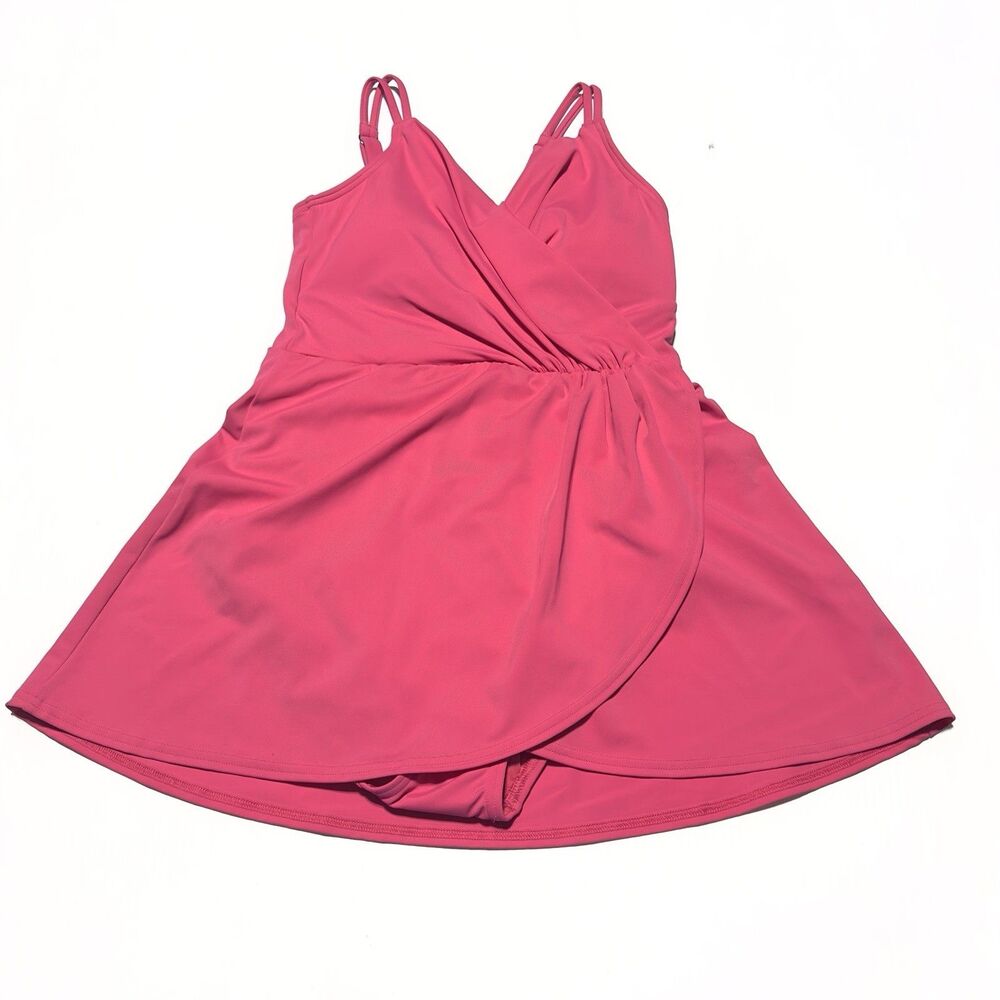 Lands' End Swim Dress Women Size XS Wrap One Piece Swimsuit Pink Padded bra NWOT